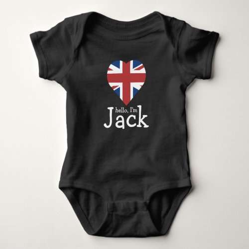 Hello Im Jack Union Jack heart flag UK Baby Bodysuit