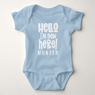 Hello I'm new here modern typography new baby Baby Bodysuit