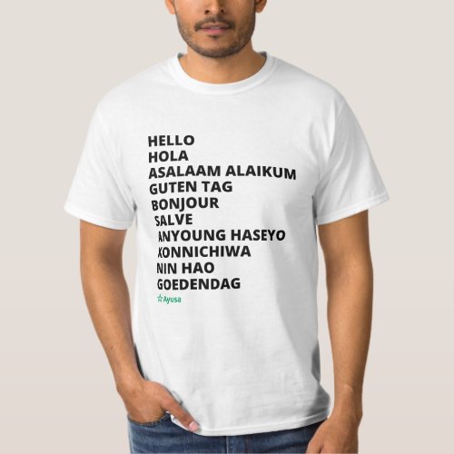 Hello in Different Languages Ayusa Mens T_Shirt