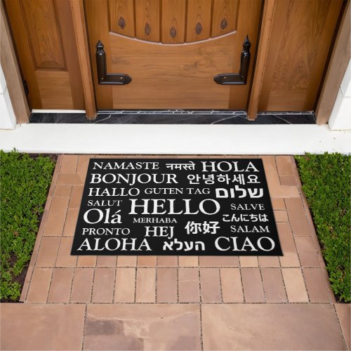 Hello in different languages black white elegant doormat