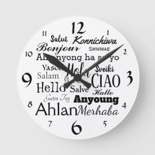 Hello in Different Languages Word Art Wall Clock