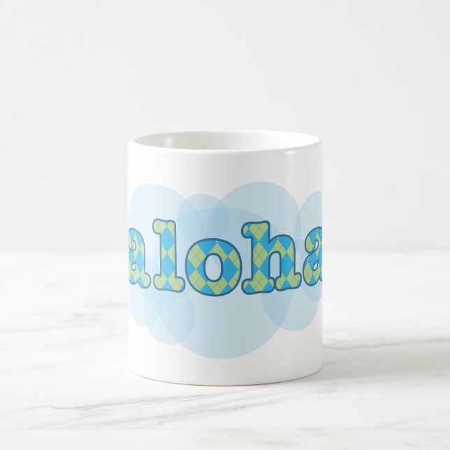 Hello in Hawaiian - Aloha with argyle pattern Coffee Mug (Center)