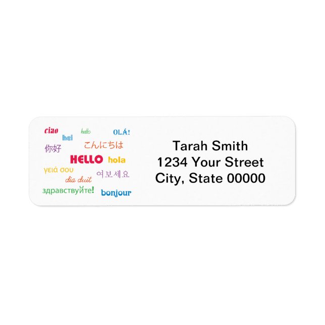 Hello in Many Languages Personalize Return Address Label (Front)
