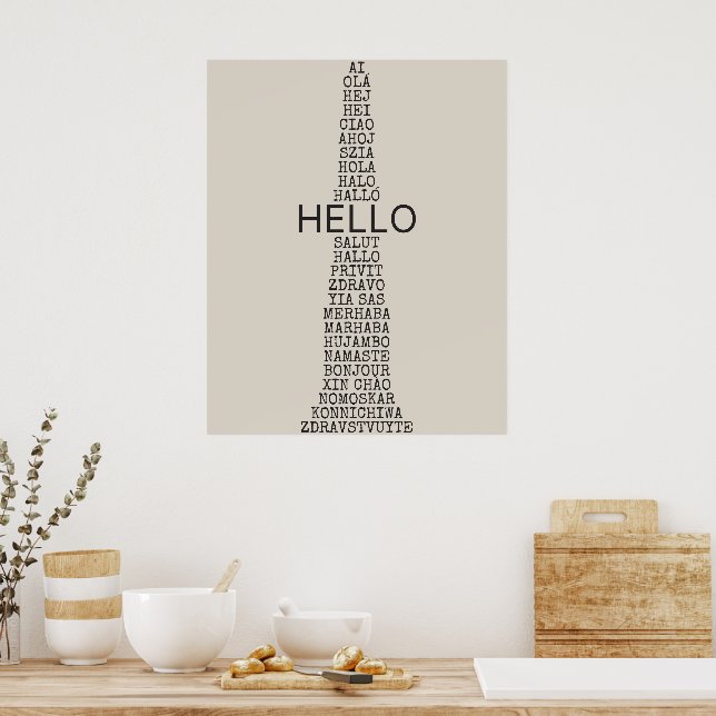 Hello in Many Languages Print, Minimalist Entryway Poster (Kitchen)