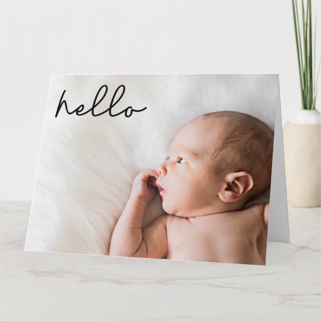 Hello Introducing Baby birth with Photo Custom Card (Front)