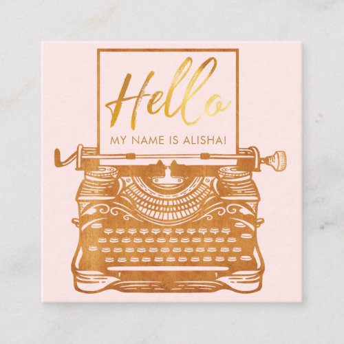 Hello Introduction Vintage Antique Gold Typewriter Square Business Card