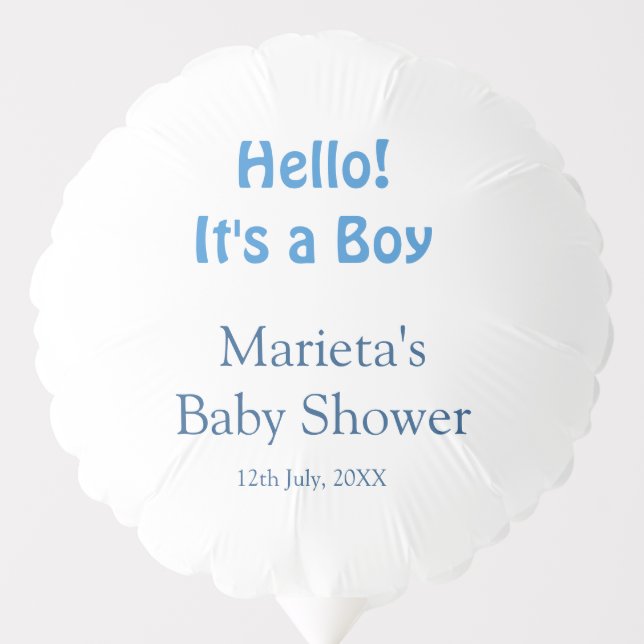 Hello ITS A BOY BABY SHOWER BLUE NAME DATE SIMPLE Balloon (Front)