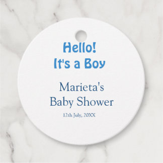 Hello ITS A BOY BABY SHOWER BLUE NAME DATE SIMPLE Favor Tags