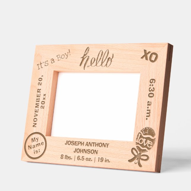 Hello It's A Boy Name 6 x 4, 7 x 5 Photo Engraved Frames (Left)