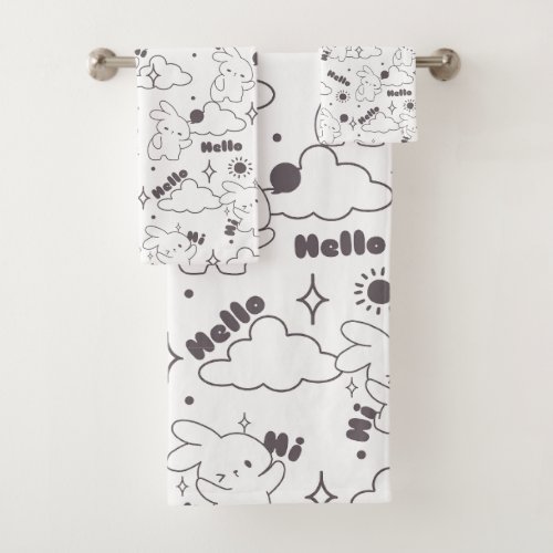 Hello Its Bunny Time with Loppy Tokkis Duo Line Bath Towel Set