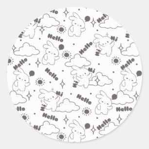 Hello, It's Bunny Time with Loppy Tokki's Duo Line Classic Round Sticker