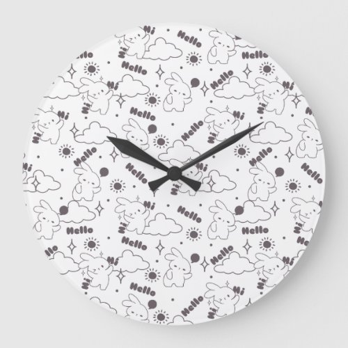 Hello Its Bunny Time with Loppy Tokkis Duo Line Large Clock