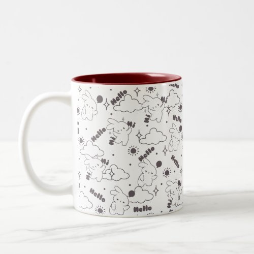 Hello Its Bunny Time with Loppy Tokkis Duo Line Two_Tone Coffee Mug