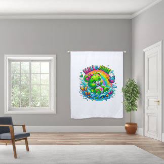 Hello June with a Playful Green Teddy Blackout Curtains