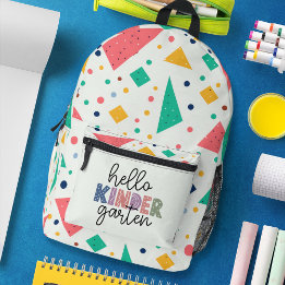 Hello Kinder Garten colorful geometric Printed Backpack