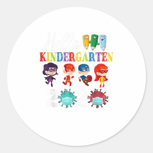 Hello Kindergarten 2020 Back To School Classic Round Sticker (Front)