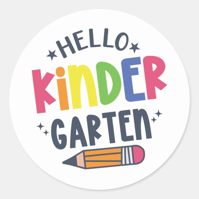 Hello kindergarten back to school classic round sticker (Front)