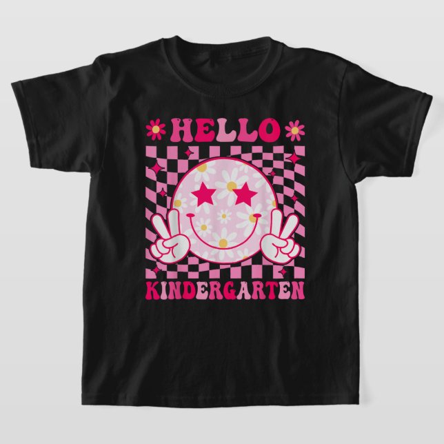 Hello Kindergarten - Back To School Groovy T-Shirt (Laydown)