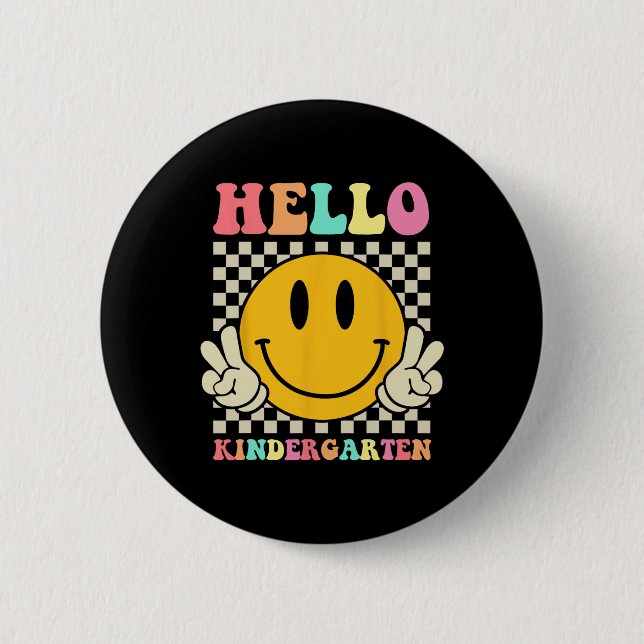 Hello Kindergarten Back To School Groovy Teacher S Button (Front)