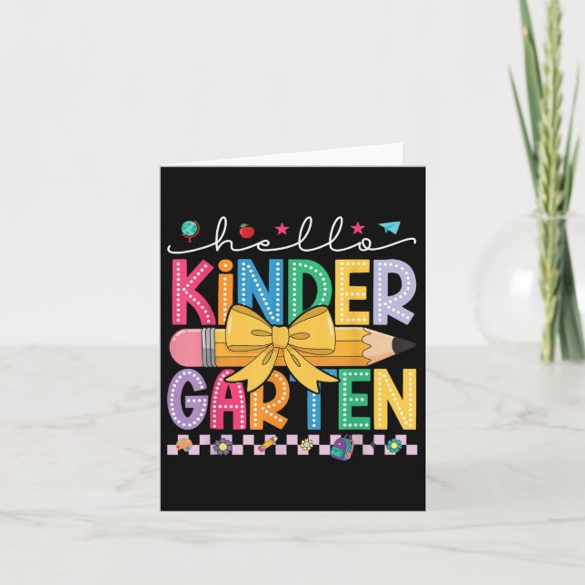 Hello Kindergarten Coquette Bow Pencil Kinder Back Card (Front)