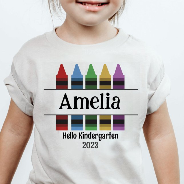  Hello Kindergarten Crayon Back to School Name T-Shirt (Creator Uploaded)