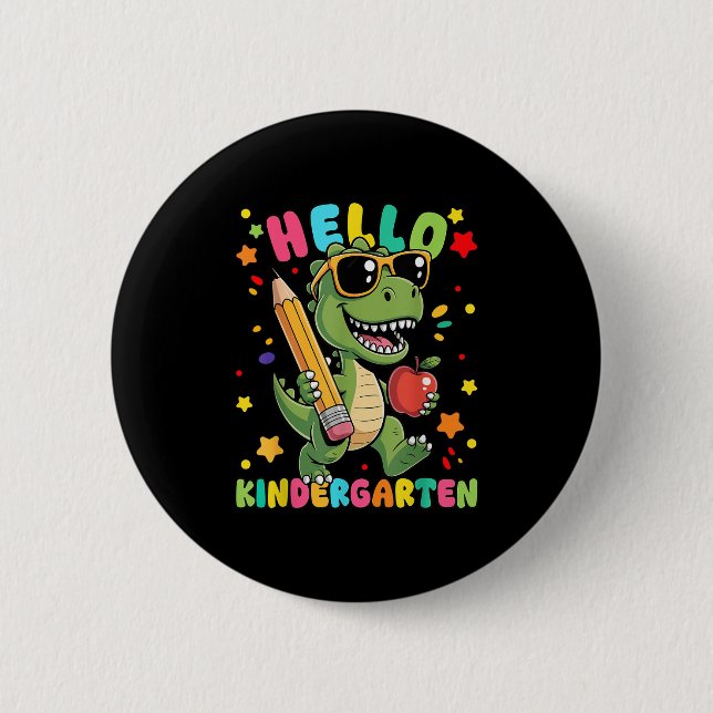 Hello Kindergarten Dinosaur First Day Back To Scho Button (Front)