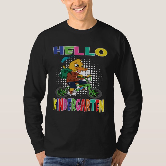 Hello Kindergarten Duck Riding A Bicycle T-Shirt (Front)
