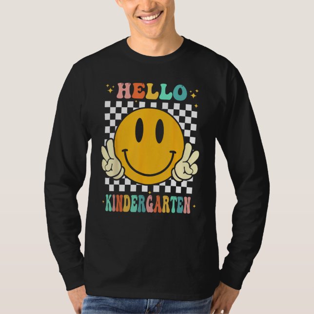 Hello Kindergarten Goodbye Pre k Graduation Groovy T-Shirt (Front)