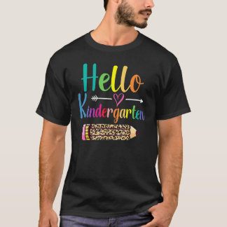 Hello Kindergarten Leopard Back To School Teacher  T-Shirt