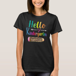 Hello Kindergarten Leopard Back To School Teacher  T-Shirt