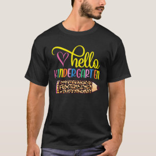 Hello Kindergarten Leopard Pink Pencil First Day o T-Shirt