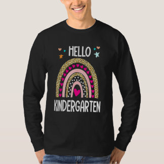 Hello Kindergarten Leopard Rainbow Teacher Back To T-Shirt