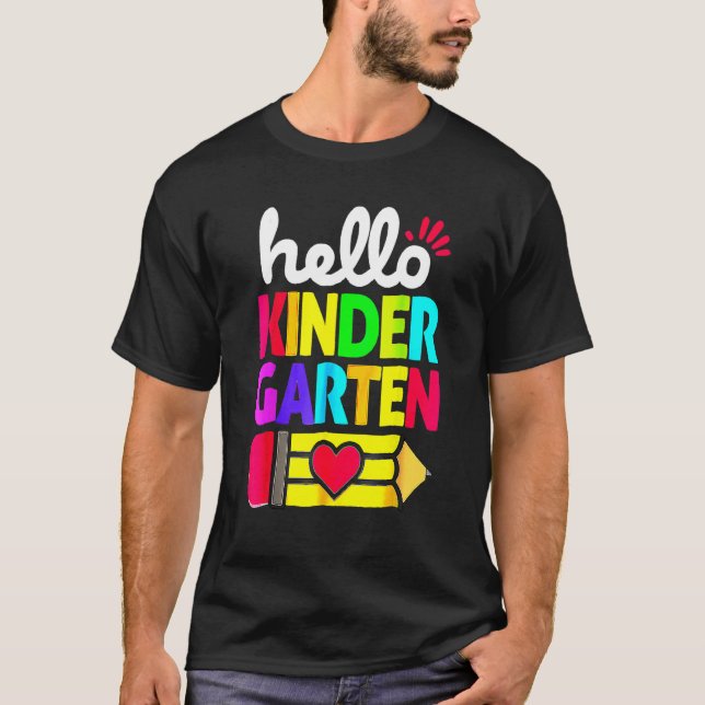 Hello Kindergarten Pencil Heart Back To School Tea T-Shirt (Front)