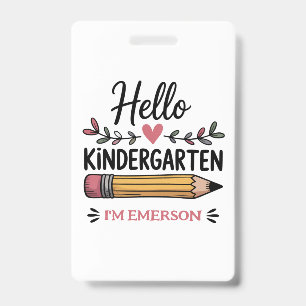 Hello Kindergarten Personalized Back To School Badge