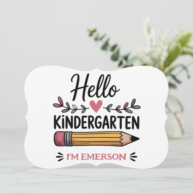 Hello Kindergarten Personalized Back To School Card (Standing Front)