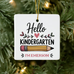 Hello Kindergarten Personalized Back To School Ceramic Ornament