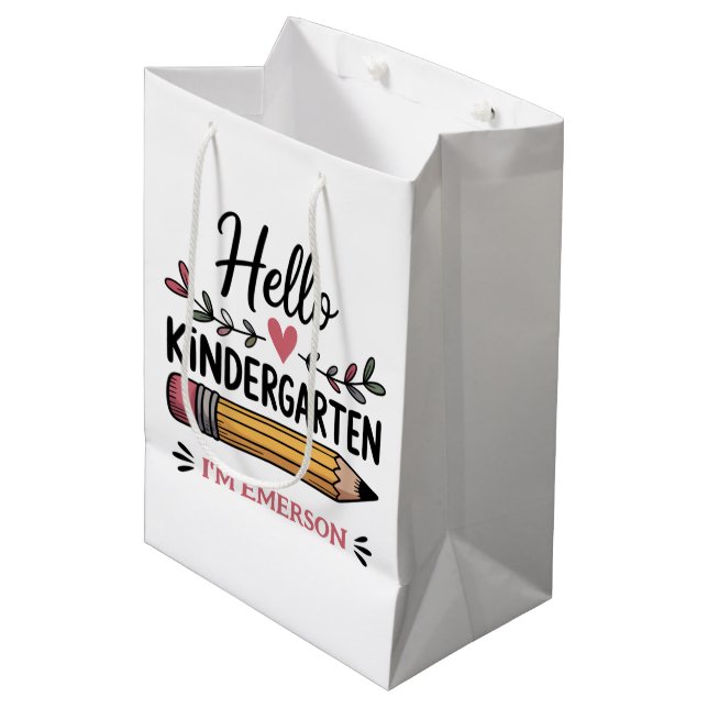 Hello Kindergarten Personalized Back To School Medium Gift Bag (Front Angled)