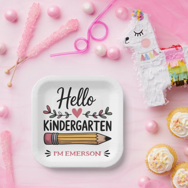 Hello Kindergarten Personalized Back To School Paper Plates (Party)
