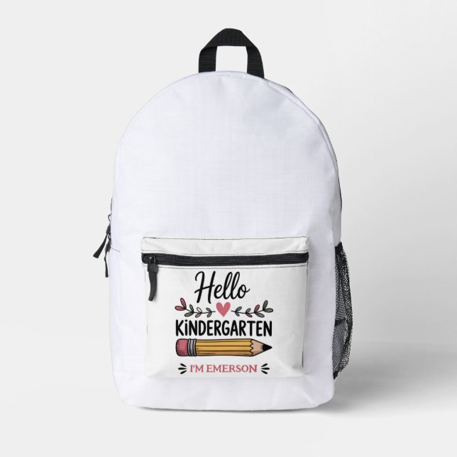 Hello Kindergarten Personalized Back To School Printed Backpack (Front)