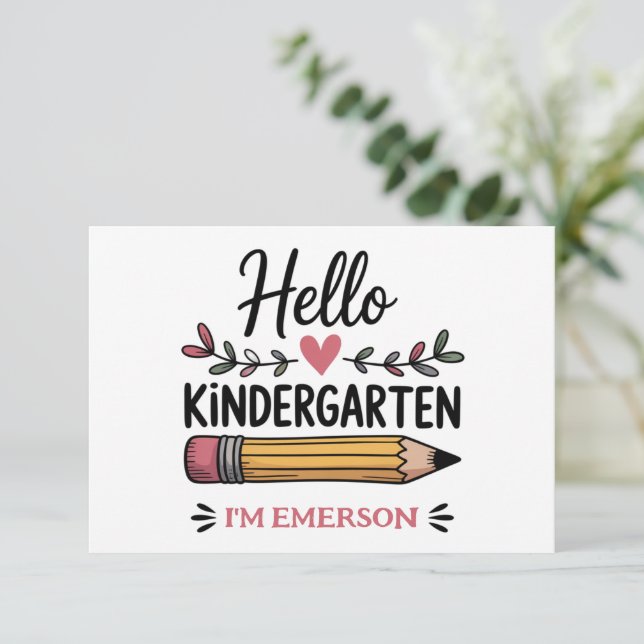 Hello Kindergarten Personalized Back To School Thank You Card (Standing Front)