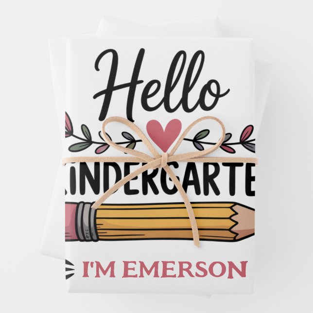Hello Kindergarten Personalized Back To School Wrapping Paper Sheets (In situ)