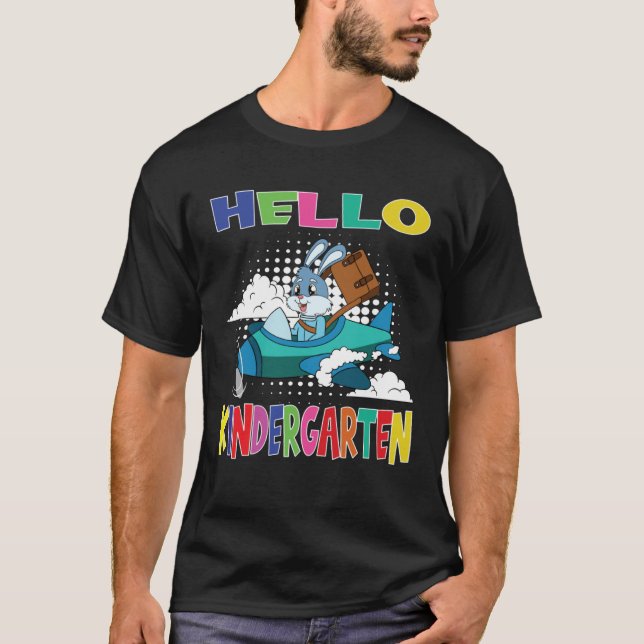 Hello Kindergarten Rabbit Flying Plane T-Shirt (Front)