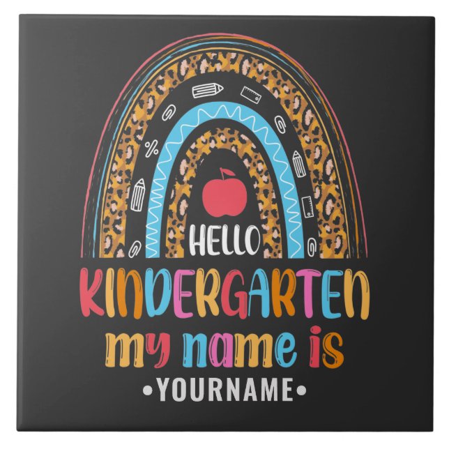 Hello Kindergarten Rainbow First Day of School Ceramic Tile (Front)