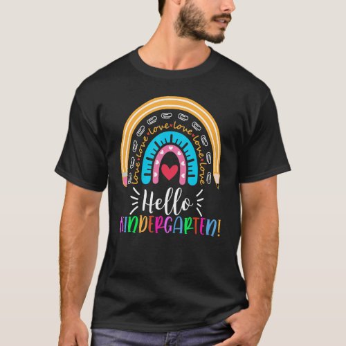 Hello Kindergarten Rainbow Pencil Apple First Day  T_Shirt