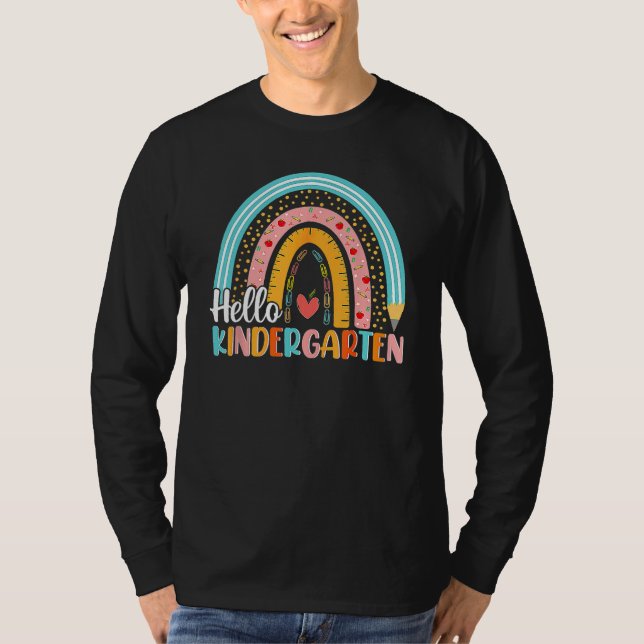 Hello Kindergarten Rainbow Teacher Student Back To T-Shirt (Front)