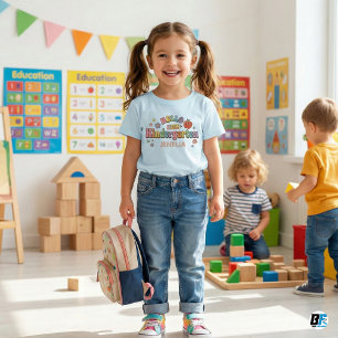 Hello Kindergarten Retro Groovy Custom Name Kids Toddler T-shirt