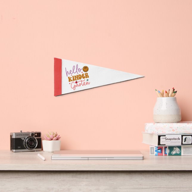 Hello Kindergarten Retro Groovy Pennant Flag (Front)
