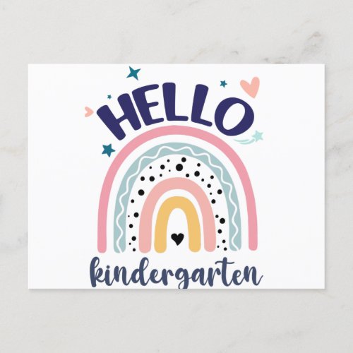 Hello Kindergarten Retro Rainbow for Teachers Postcard