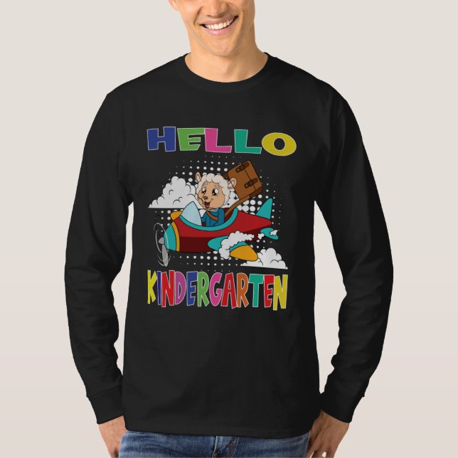 Hello Kindergarten Sheep Flying Plane T-Shirt (Front)