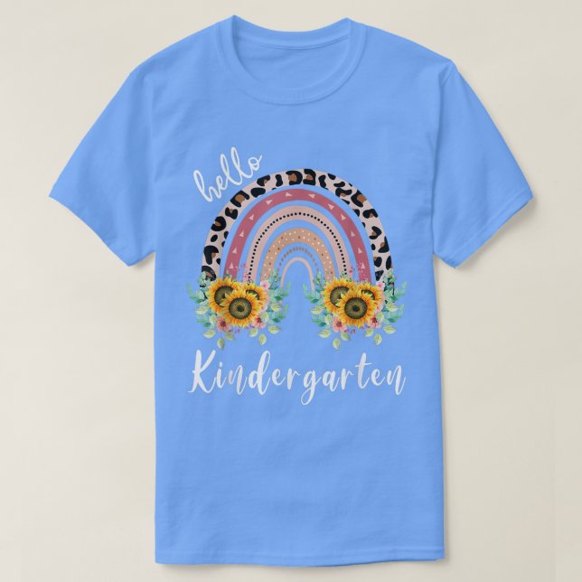 Hello Kindergarten, sunflower rainbow teacher T-Sh T-Shirt (Design Front)